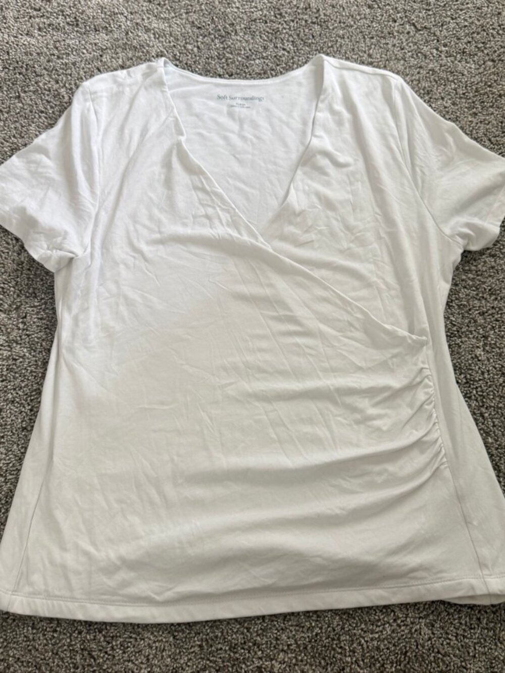 Soft Surroundings White Surplice Wrap Top XL Short Sleeve Cotton Modal 2HA48
